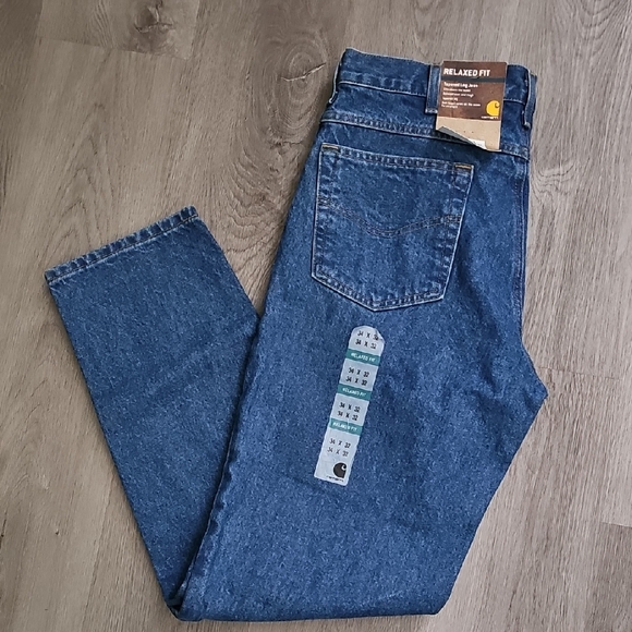 Carhartt Relaxed Fit Tapered Blue Jeans Classic Style - Picture 1 of 3